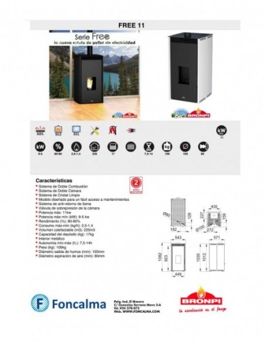 Estufa Pellet Free sin electricidad 11 kW - Marfil - Bronpi