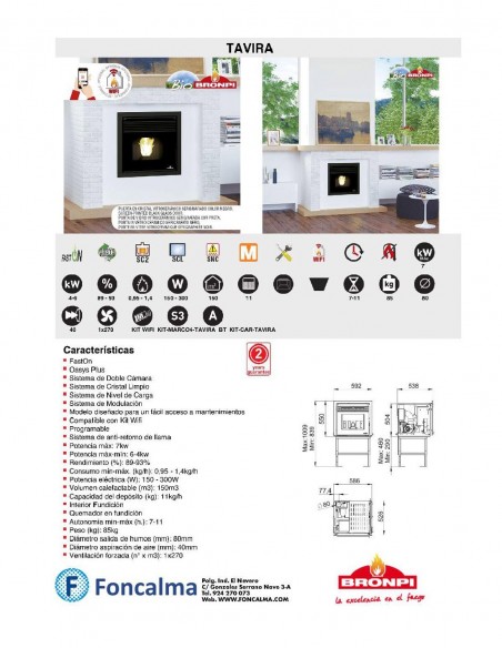 Tavira Insertable de Pellet con carga superior 7 kW - Bronpi