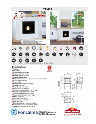 Tavira Insertable de Pellet con carga superior 7 kW - Bronpi