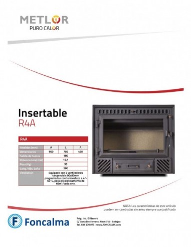 Insertable Leña Metlor R4A C/Turbina 70,5 cm 9,7 kW