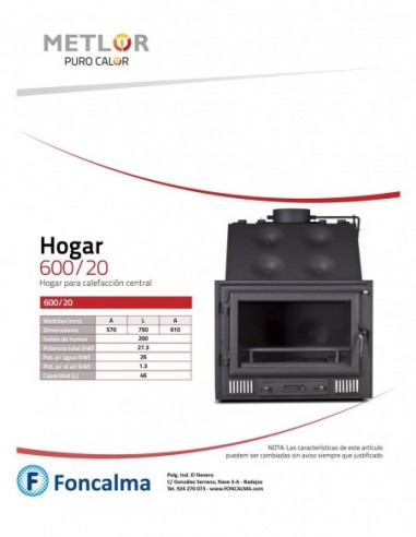Insertable Leña Hidro Metlor 600/34 83 cm 37,5 kW