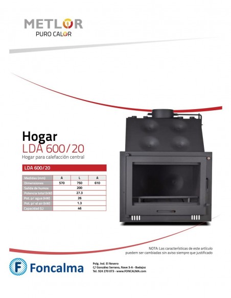 Insertable Leña Hidro Metlor Lda 600/20 75 cm 27,3 kW