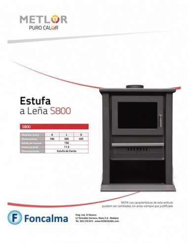 Estufa Leña Metlor S 800 56,5 cm 11,5 kW