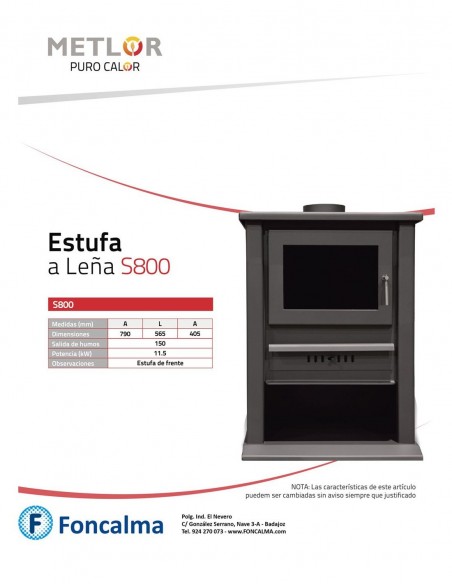 Estufa Leña Metlor S 800 56,5 cm 11,5 kW